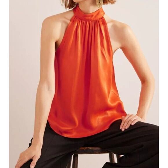 BODEN Satin Cutaway Top US 10 Orange Sleeveless Halterneck Tank - Picture 4 of 12